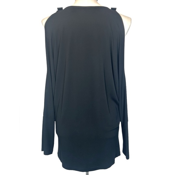 Michael Kors Cold Shoulder Scoop Neck Oversized Long Sleeve Silky Black Top Sz L - Picture 3 of 10